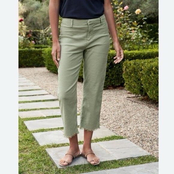 Frank Eileen Kinsale Size 10 Ankle Sage Green Cotton  Flax Blend Raw Hem Pants - Picture 1 of 13